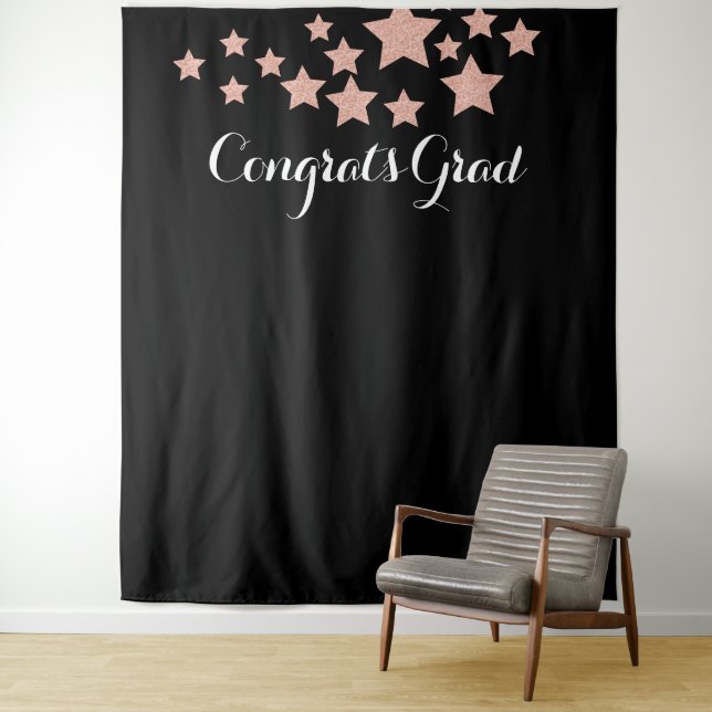 Tenture Félicitations diplômé Rose Gold Paillettes Étoiles (En situation)
