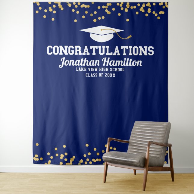 Tenture Félicitations Marine Blue Gold Grad Party Contexte (En situation)