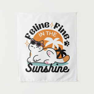 Tenture Feline fin au soleil - Chat Tropical relaxé