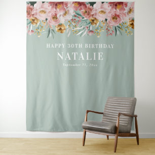 Tenture Féminin aquarelle floral 30e anniversaire bleu chi