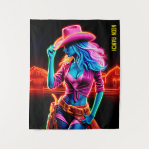 Tenture Femme occidentale colorée avec cowboy rose art cas