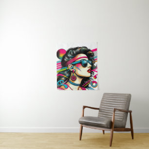 Tenture Femme portant des lunettes de soleil pop art color