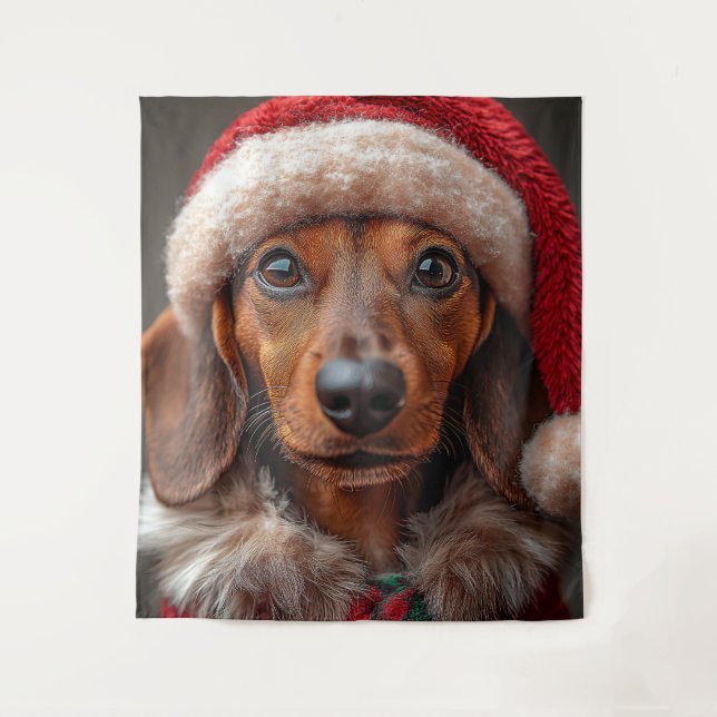 Tenture Festive Dachshund à Père Noël Attire (Devant)