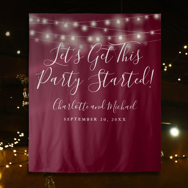 Tenture Fête Commence Lumières Bourgogne Photo fond (Party Started Lights Burgundy Photo Backdrop)