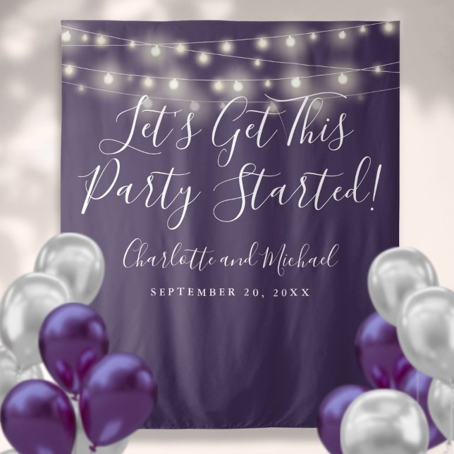 Tenture Fête Commencée Lumières violet fond photo (Party Started Lights Purple Photo Backdrop)