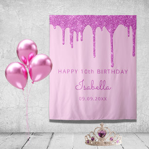 Tenture Fête d'anniversaire 10 ans fille paillettes rose g