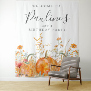Tenture Fête d'anniversaire 40 ans Automne Citrouille Fleu
