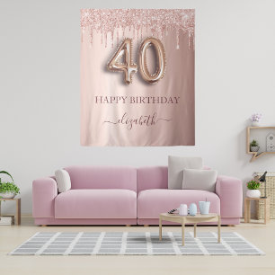 Tenture fête d'anniversaire 40 ans rose poudré paillettes