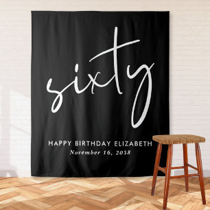 Tenture Fête d'anniversaire de 60 ans Chic Script Black