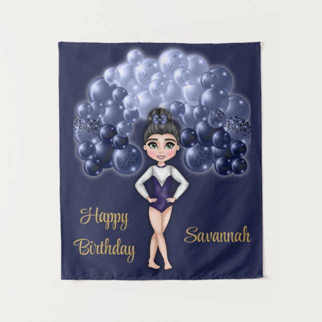 Tenture Fête d'anniversaire de gymnastique avec arche de b (Devant)