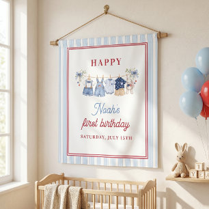 Tenture Fête d'anniversaire garçon Bleu Blanc Rouge
