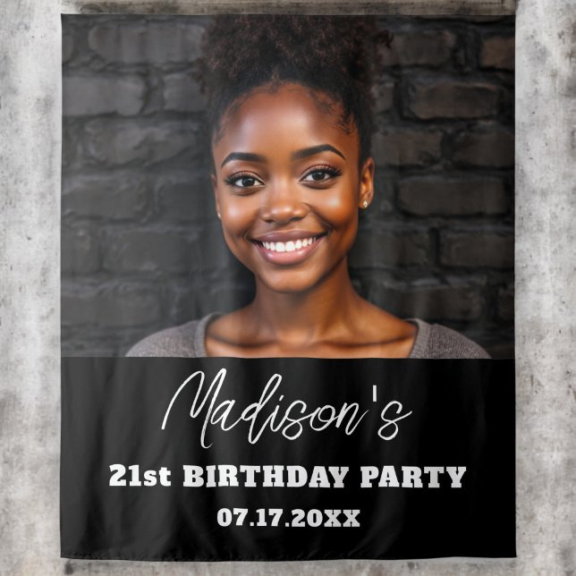 Tenture Fête d'anniversaire moderne Black Photo personnali (Créateur téléchargé)