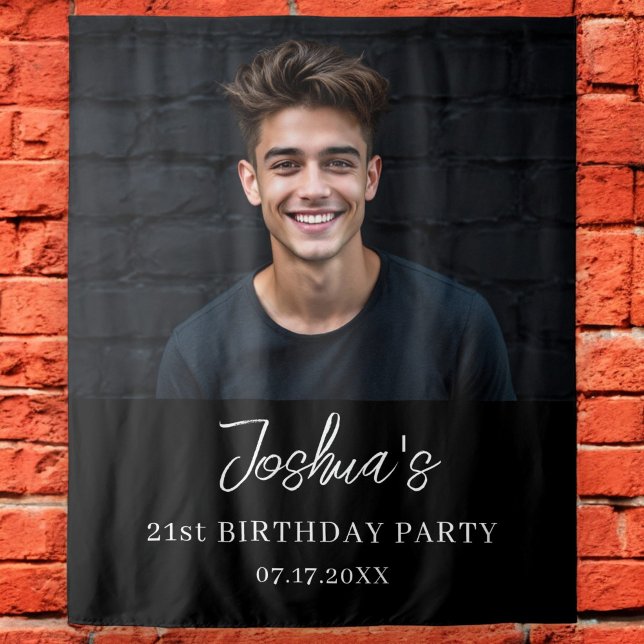 Tenture Fête d'anniversaire moderne Black Photo personnali (Créateur téléchargé)