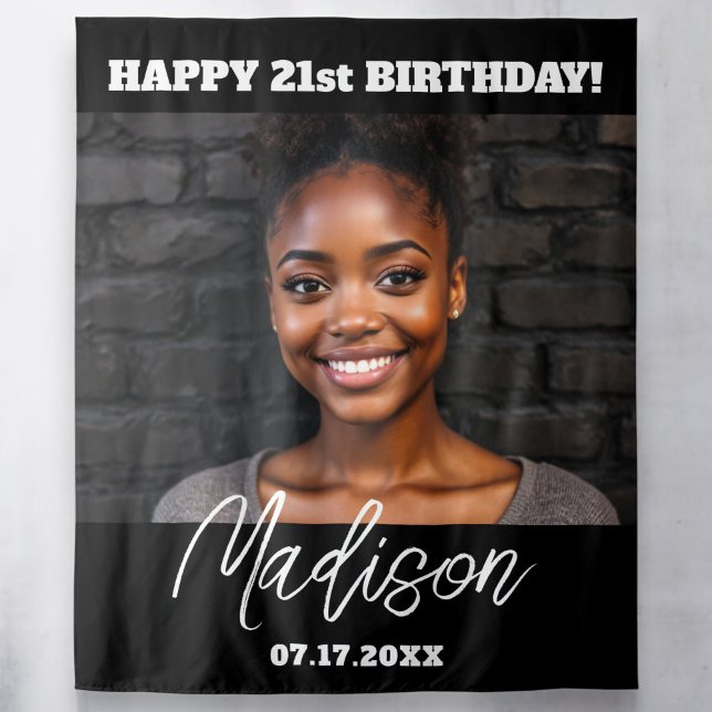 Tenture Fête d'anniversaire moderne Black Photo personnali (Créateur téléchargé)