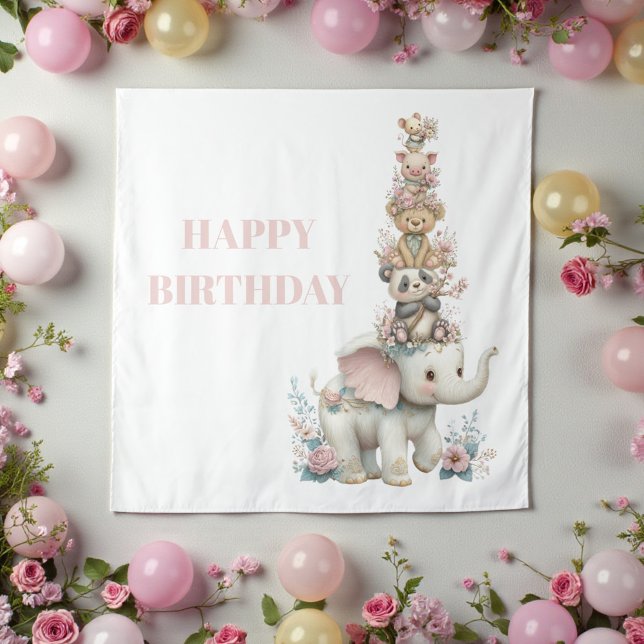 Tenture Fête d'anniversaire ourson mignon boho (Créateur téléchargé)