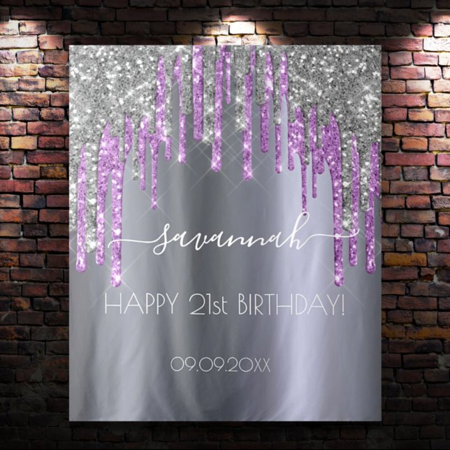 Tenture Fête d'anniversaire paillettes argentées violet br (Créateur téléchargé)