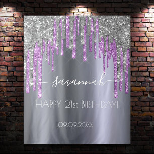 Tenture Fête d'anniversaire paillettes argentées violet sc