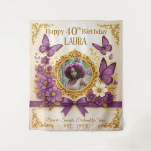 Tenture Fête d'anniversaire personnalisée papillon violet