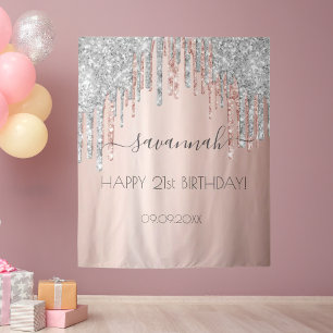 Tenture Fête d'anniversaire rose gold paillettes argent ro