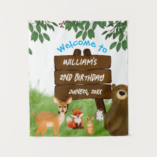 Tenture Fête d'anniversaire Rustique en Forêt Animaux de l