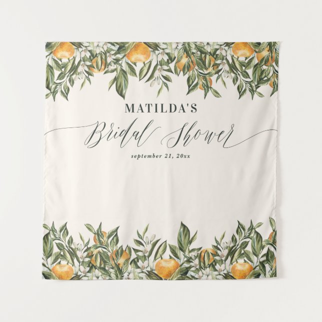 Tenture Fête de douche de mariée botanique d'agrumes orang (Devant)