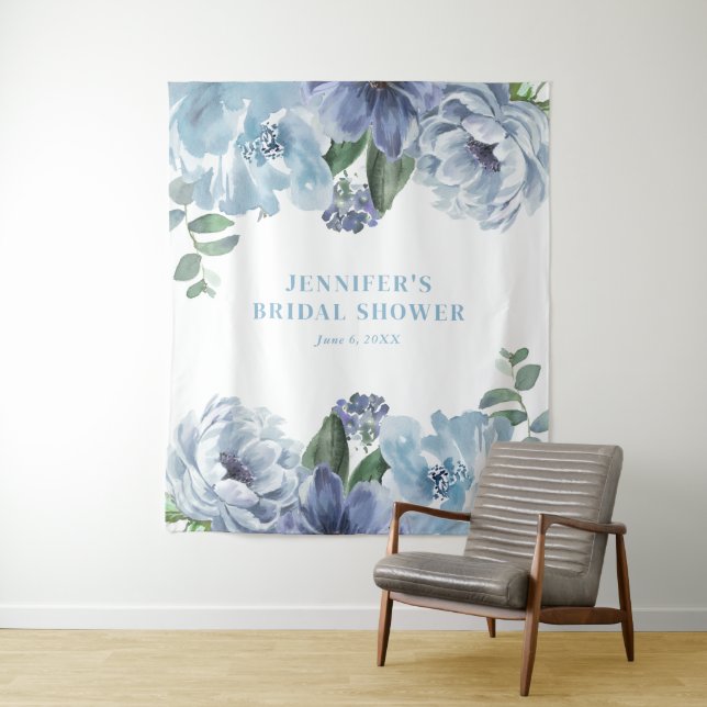 Tenture Fête de Fête des mariées Florale Bleu Romantique (En situation)