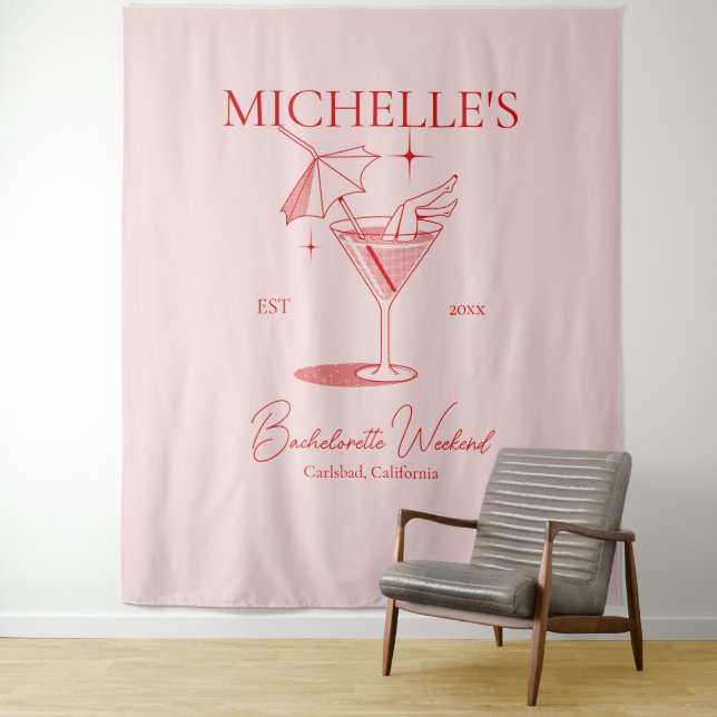 Tenture Fête de Filles de Bachelorette de Cocktail Rétro (En situation)
