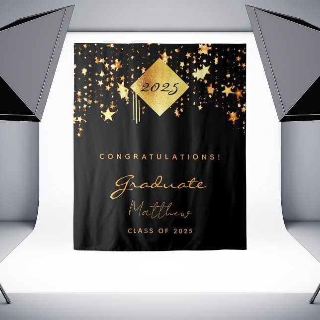 Tenture Fête de fin d'études 2023 étoiles noires et or dip (Créateur téléchargé)