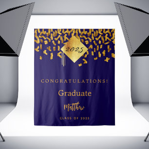 Tenture Fête de fin d'études bleu or confettis diplômé 202