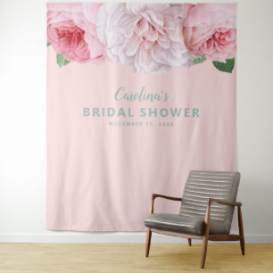 Tenture Fête de l'mariée florale rose Vintage en toile de 