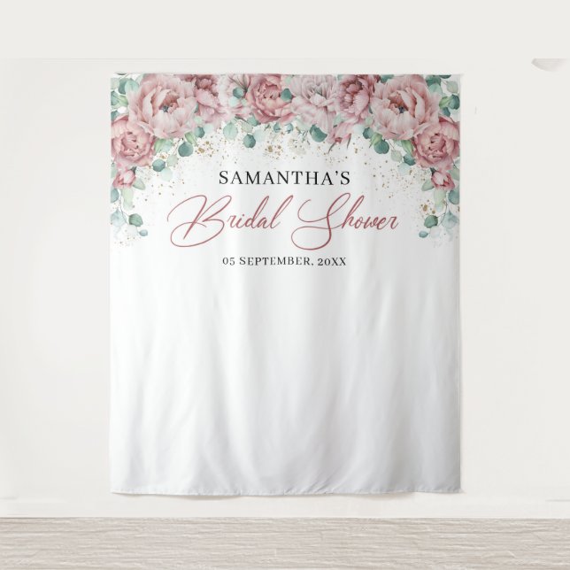 Tenture Fête de mariage bohème rose poudré fleurs roses do (Devant)