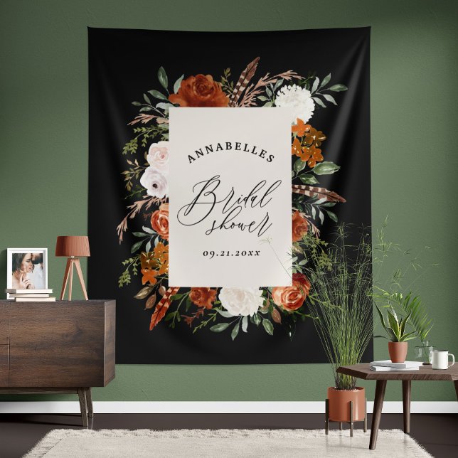 Tenture Fête de mariage champêtre avec fleurs et cerf en n (Créateur téléchargé)