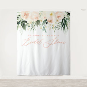 Tenture Fête de mariage en fleurs aquarelles vertes et pêc