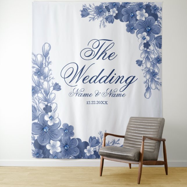 Tenture Fête de mariage Floral Bleu Rustique Élégant (En situation)