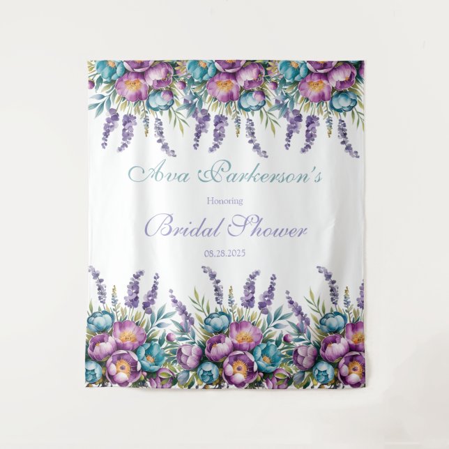 Tenture Fête de mariage Turquoise Fleurs sauvages violette (Devant)