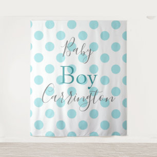 Tenture Fête de naissance Baby Boy Blue Polkadot Script