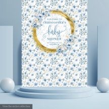 Fête de naissance garçon fleurs bleu pastel doré é
