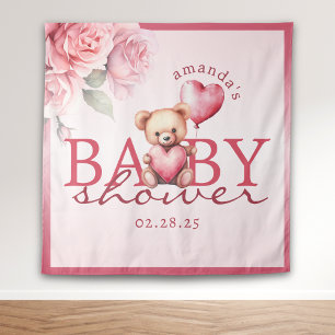 Tenture Fête de naissance ourson à l'aquarelle rose pour l