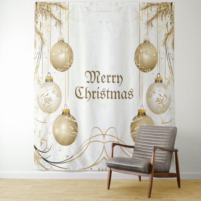 Tenture Fête de Noël Ornement Doré Élégante (En situation)
