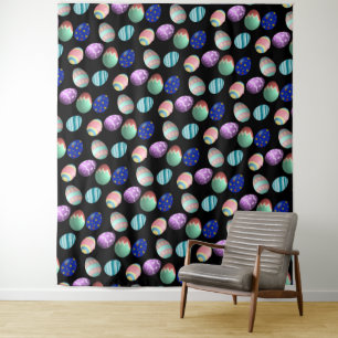 Tenture Fête de Pâques Noire Coloré Oeufs de Pâques Décoré