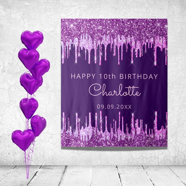Tenture Fête des 10 ans fille violet rose paillettes dripp (Créateur téléchargé)
