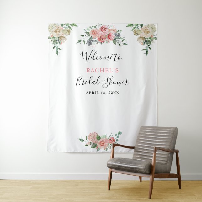 Tenture Fête des mariées d'accueil en rose blanche (En situation)
