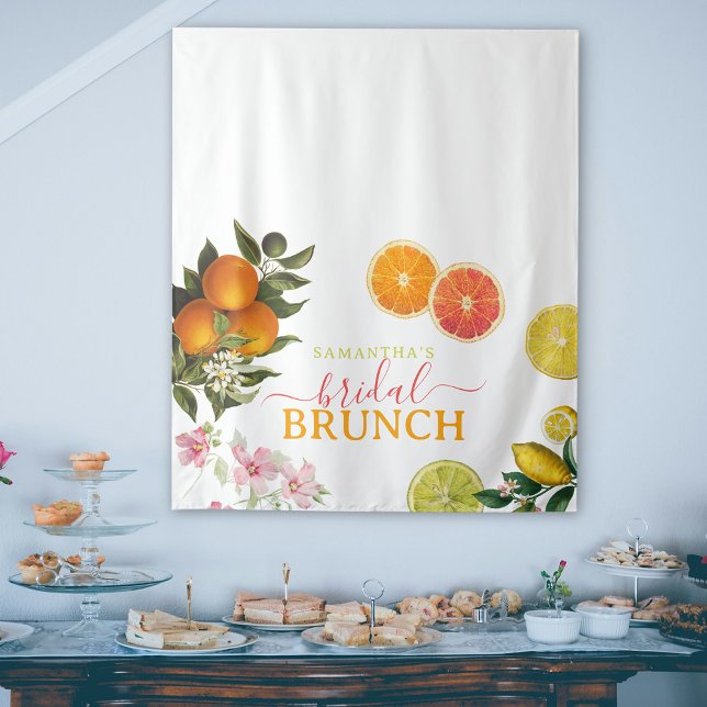 Tenture Fête des mariées de brunch nuptiale d'agrumes aqua (Watercolor Citrus Bridal Brunch Bridal Shower Tapestry)