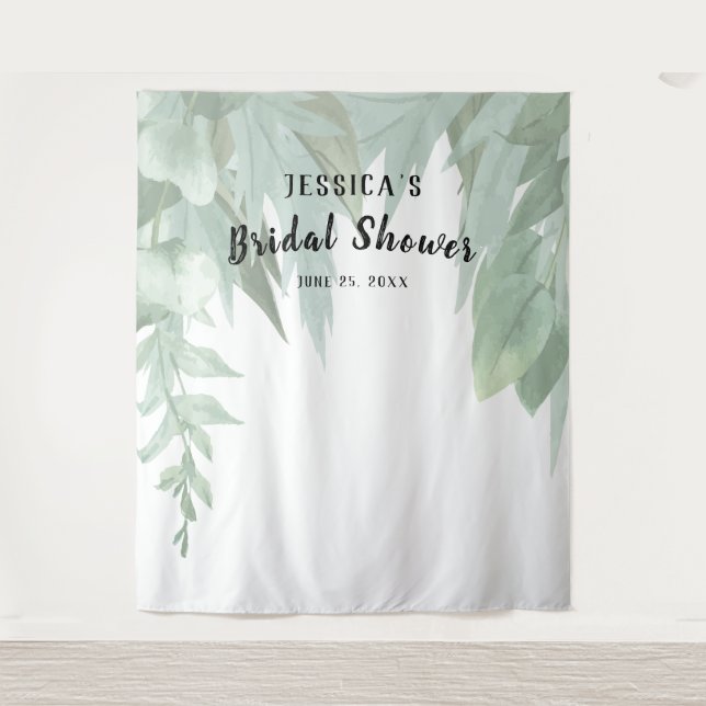Tenture Fête des mariées d'Eucalyptus à l'aquarelle verte (Devant)