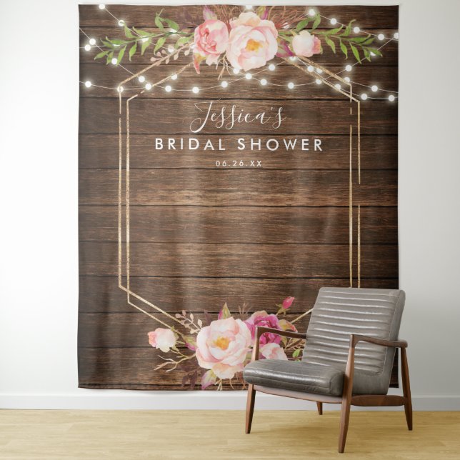 Tenture Fête des mariées Florale en bois rustique (En situation)