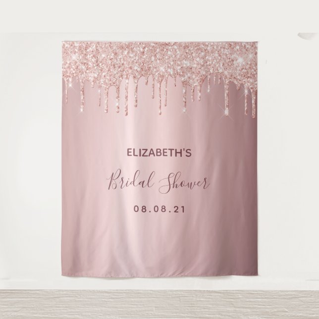 Tenture Fête des mariées poussiéreuse rose gouttes d'or  (Devant)