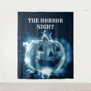 Tenture Fête d'Halloween Citrouille Bleue Évilement Horreu