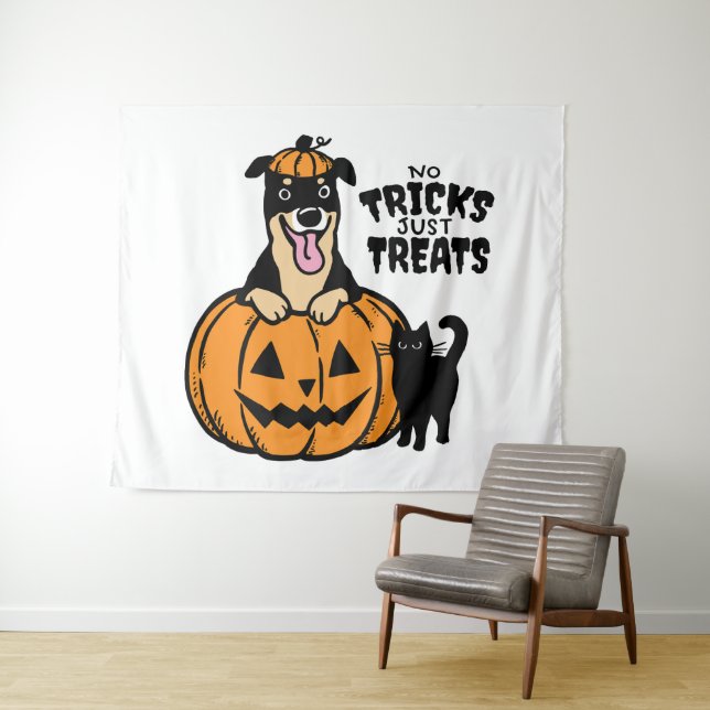 Tenture Fête d'Halloween Rottweiler Pas de Farces Juste de (En situation (horizontale))