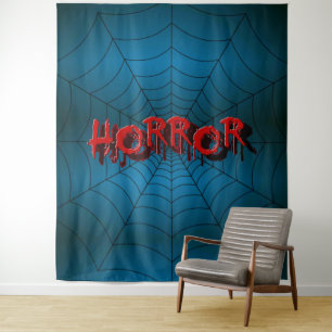 Tenture Fête d'Halloween Rouge Horreur Toile d'Araignée Bl