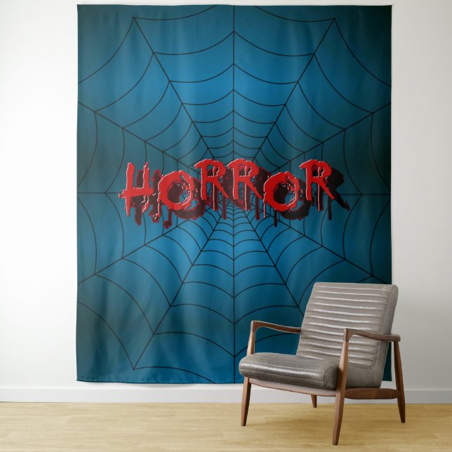 Tenture Fête d'Halloween Rouge Horreur Toile d'Araignée Bl (En situation)